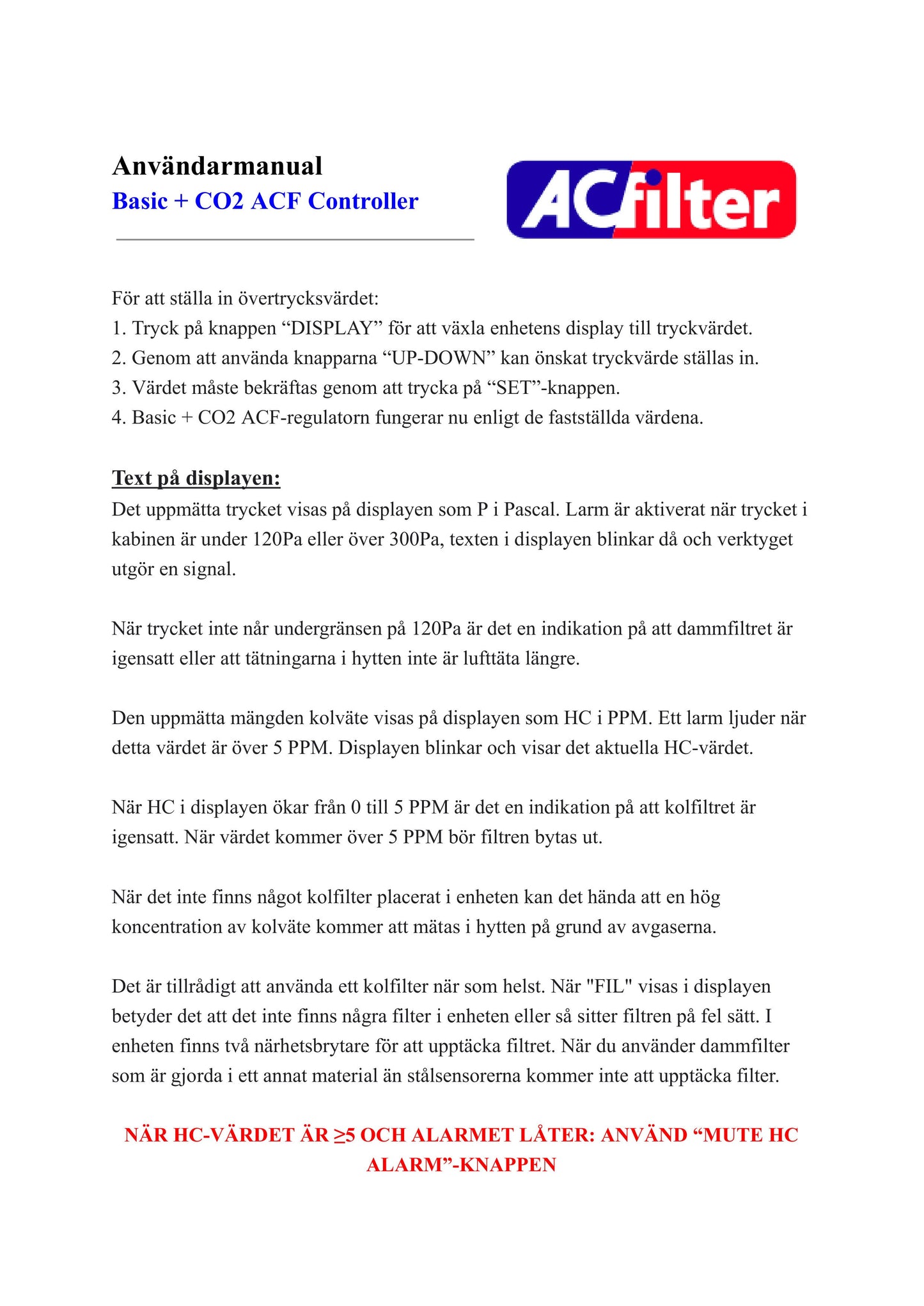 ACF-Styrenhet Basic + CO2
